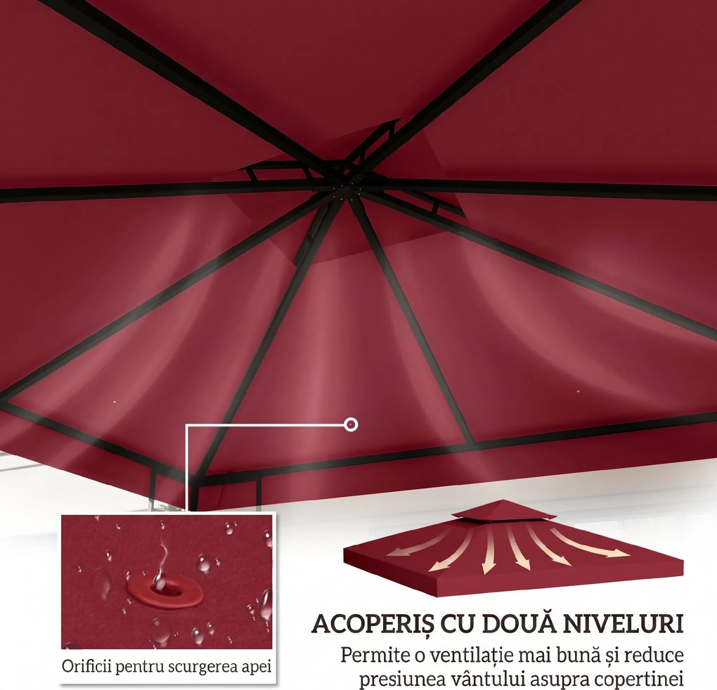 Outsunny Acoperiș pentru Foișor de Grădină Anti-UV din Poliester, 3x3m, Roșu | Aosom Romania
