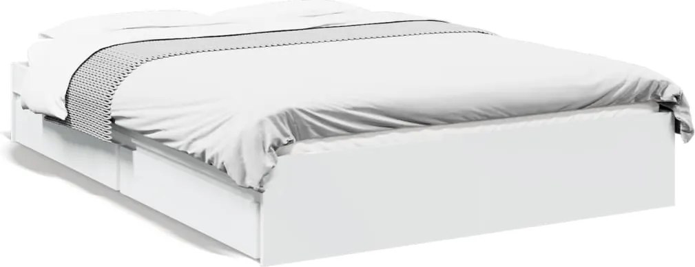 vidaXL Cadru de pat cu sertare, alb, 120x190 cm, lemn prelucrat