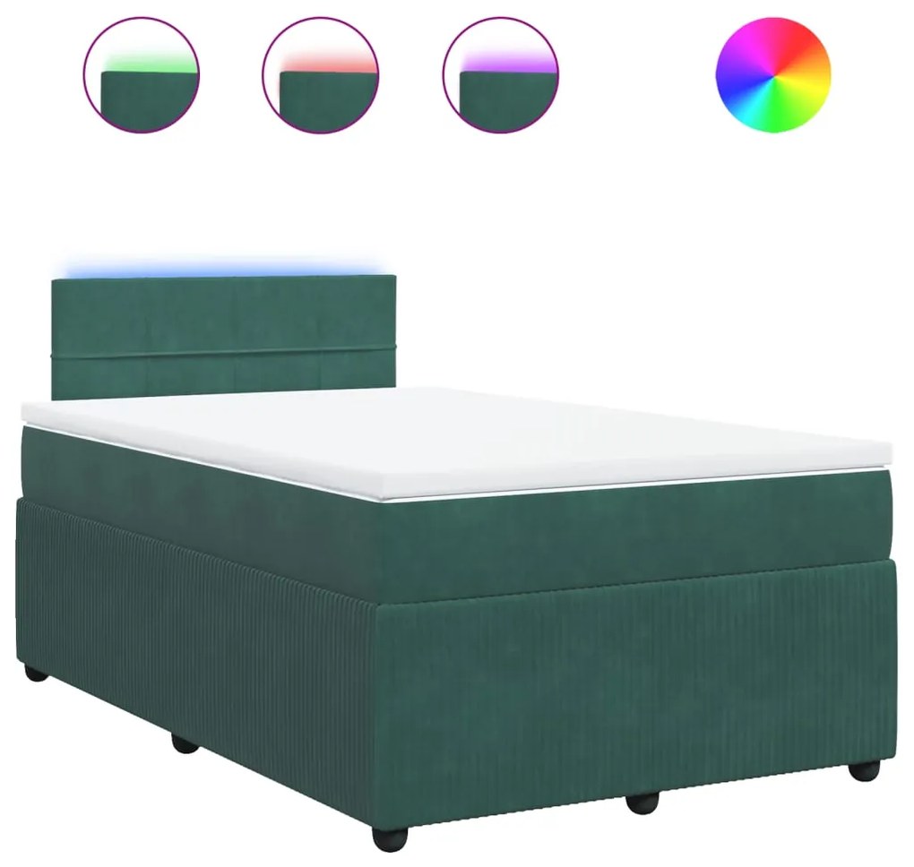 3290013 vidaXL Pat box spring cu saltea, verde închis, 120x200 cm, catifea