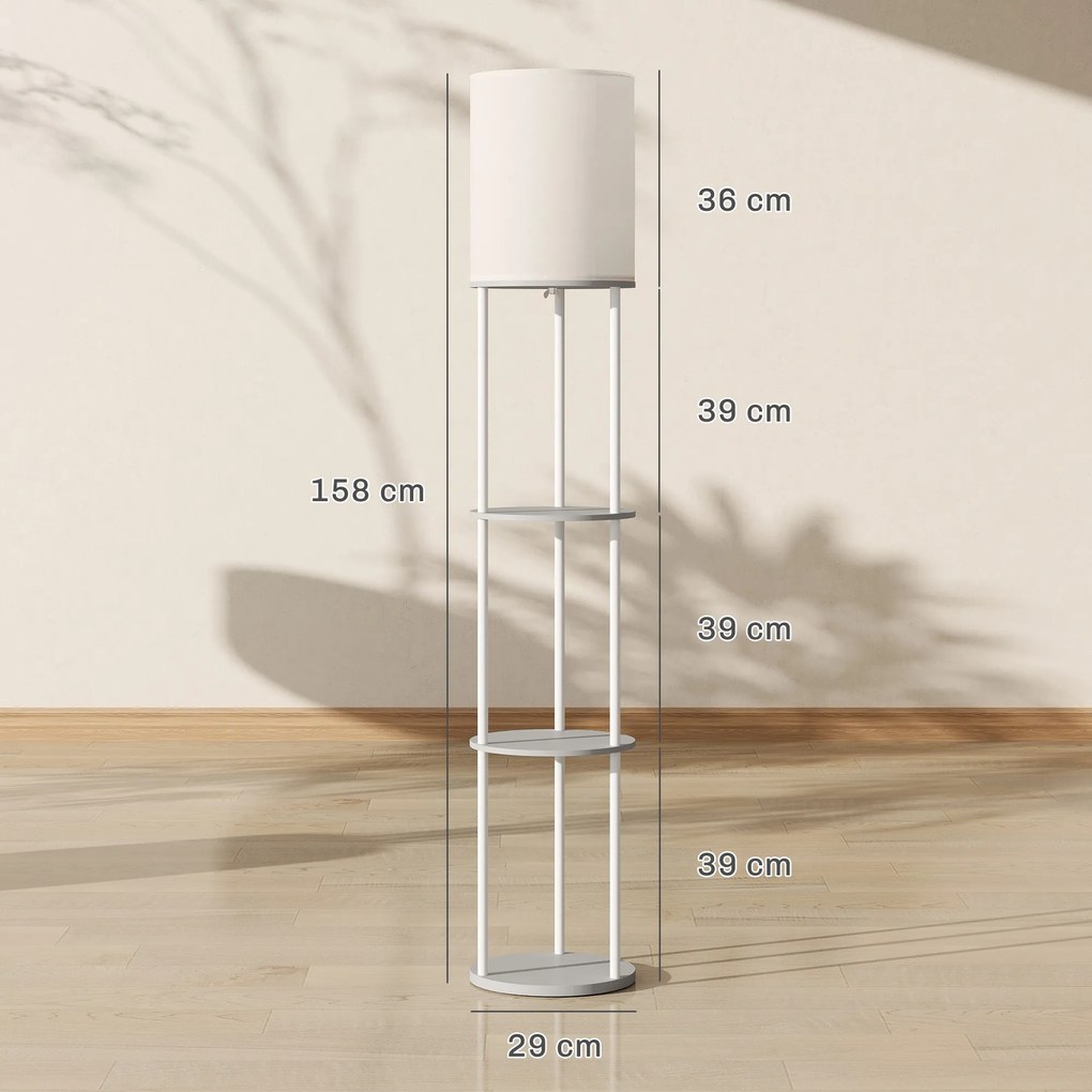 HOMCOM Lampă de podea cu polițe, 3 temperaturi de culoare, telecomandă, pentru living dormitor birou gri | Aosom Romania