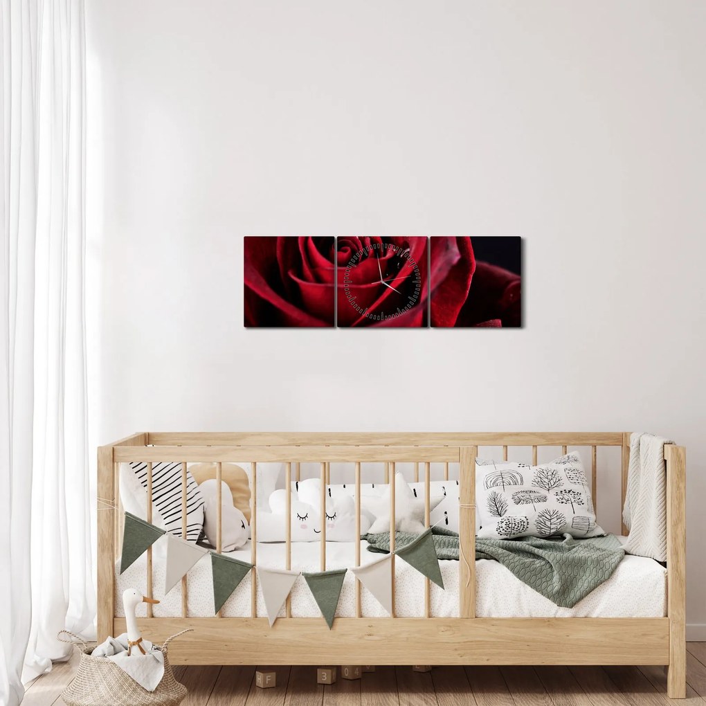 Tablou - Trandafir roșu (cu ceas) (90x30 cm)
