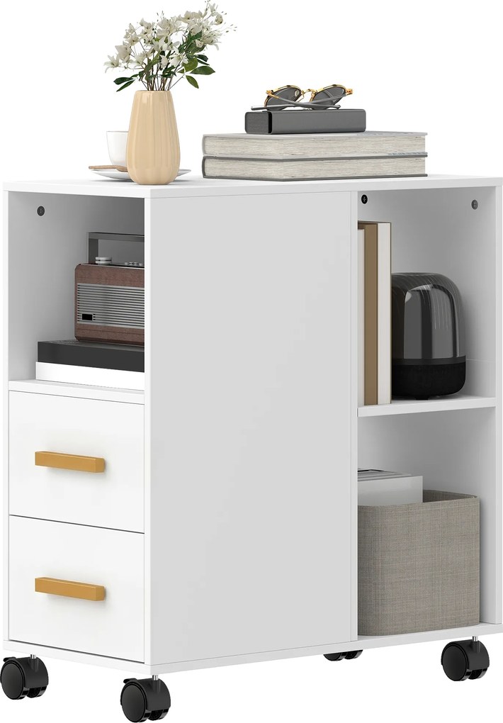 HOMCOM Suport pentru imprimantă Masă pentru imprimantă cu raft reglabil, roți pentru fax scanner 60 x 30 x 65 cm Alb | Aosom Romania