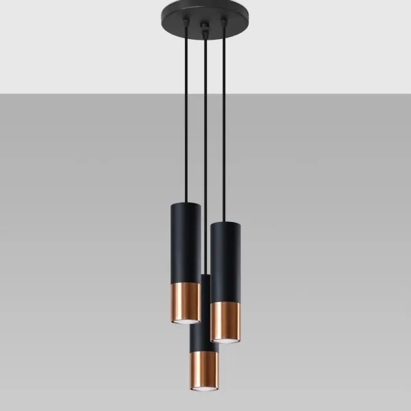 Lustră pe cablu LOOPEZ 3xGU10/40W/230V rotundă neagră/cupru Sollux SL.0949