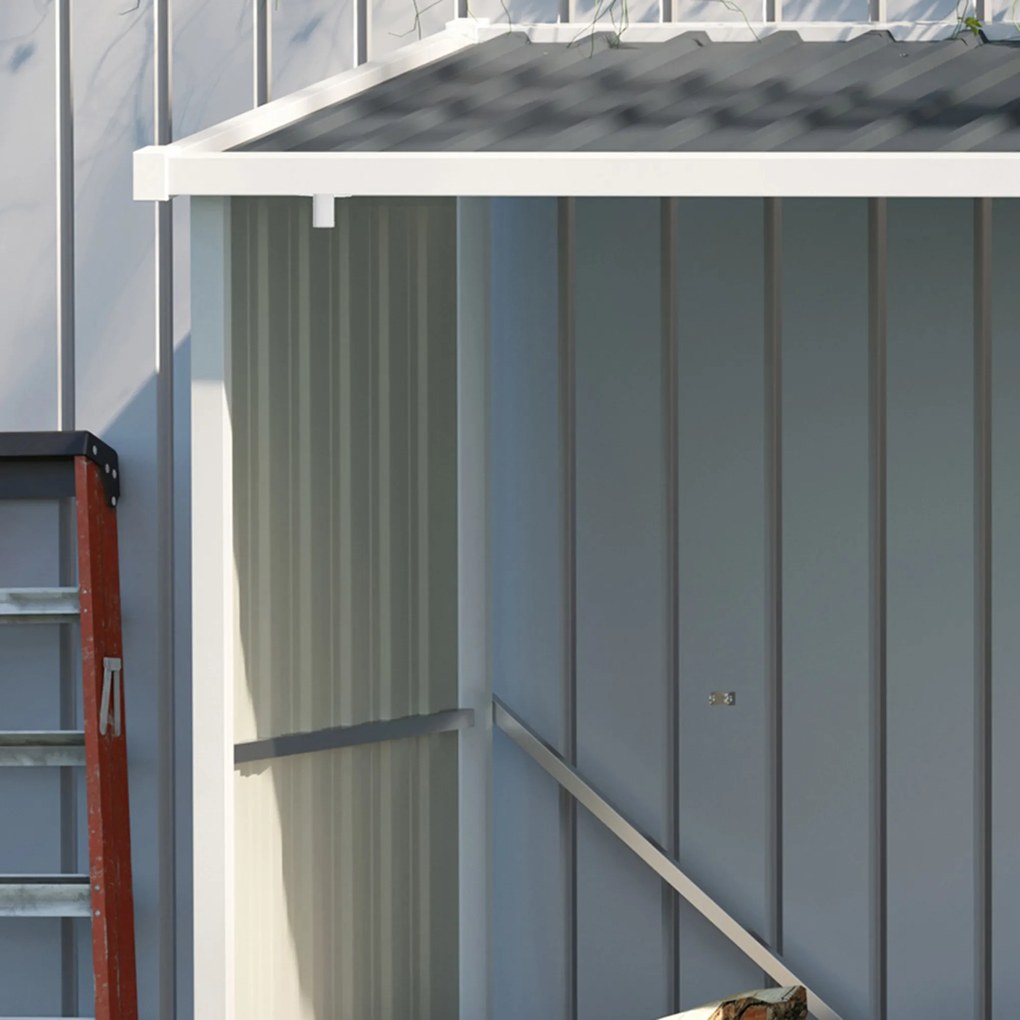 Outsunny Șopron pentru lemne din oțel galvanizat, adăpost depozitare bușteni cu acoperiș înclinat pentru grădină/terasă exterior 185x84x133,5/148,5 cm Gri | Aosom Romania