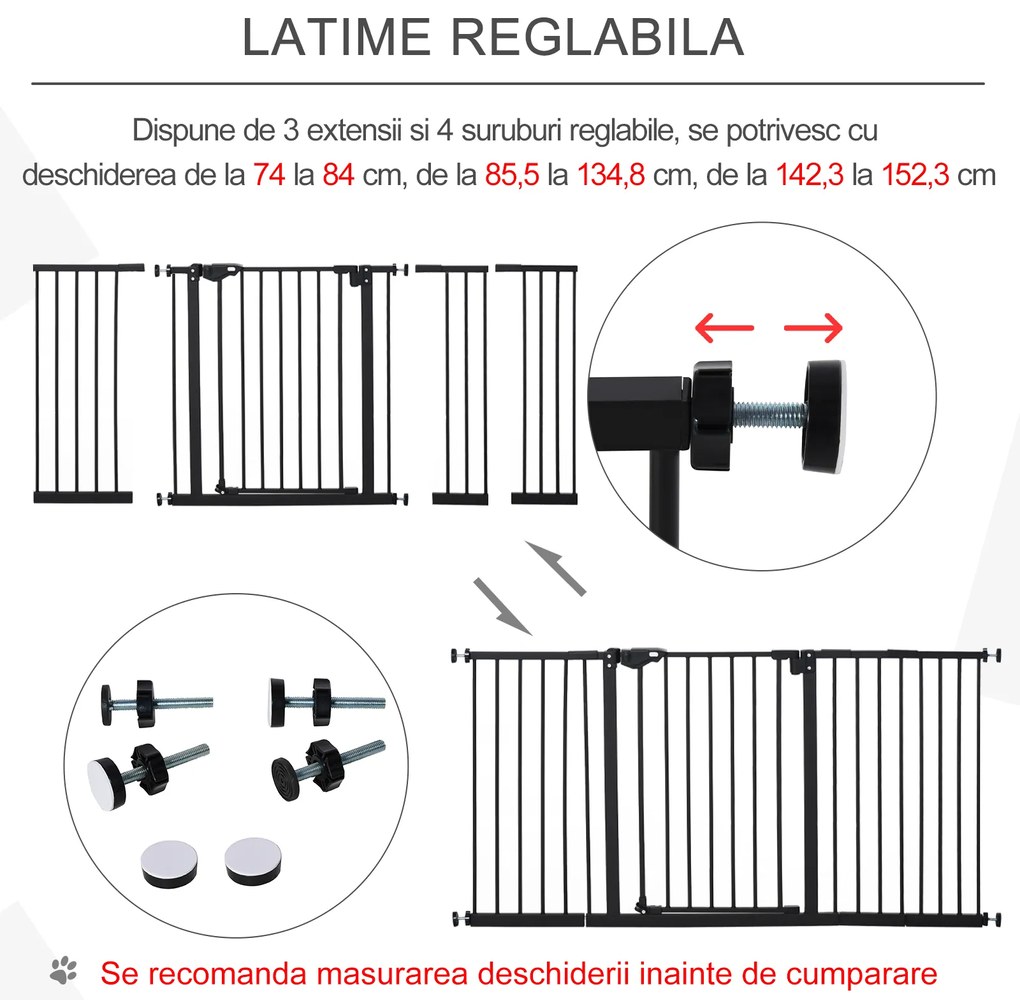 Gard extensibil PawHut din fier pentru animale, negru | Aosom Romania