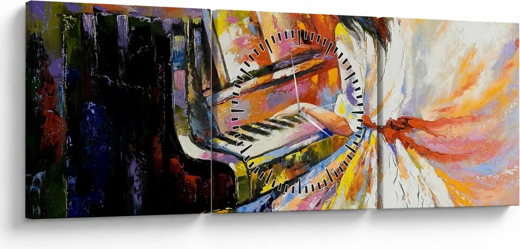 Tablou - Femeia cântând la pian (cu ceas) (90x30 cm)