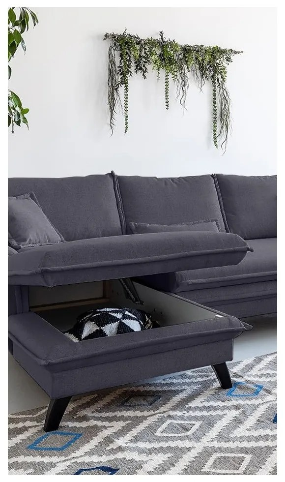 Canapea extensibilă în formă de „U” cu șezlong pe partea dreaptă Miuform Charming Charlie, gri antracit