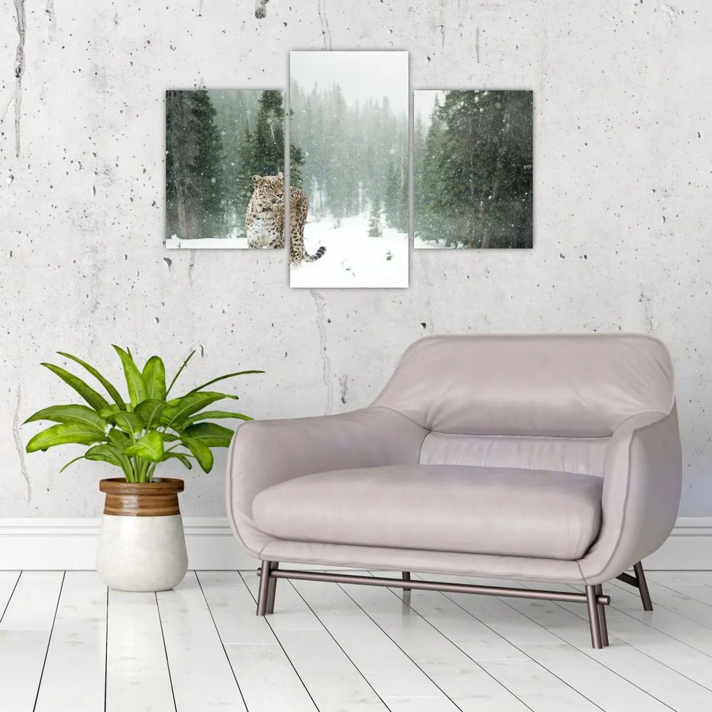 Tablou cu leopard în zăpadă (90x60 cm)