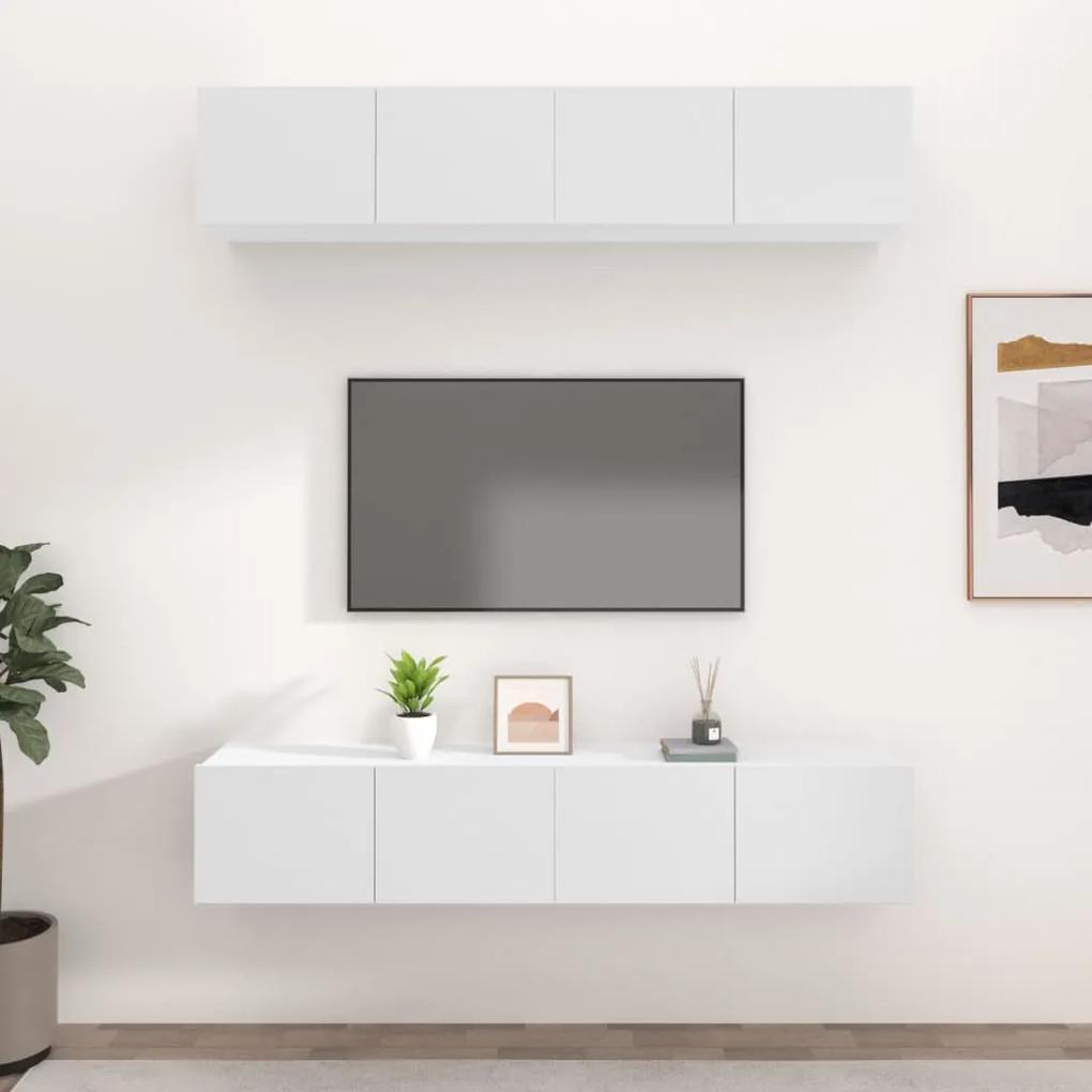 Comode TV, 4 buc., alb, 80x30x30 cm, lemn compozit 4, Alb, 80 x 30 x 30 cm