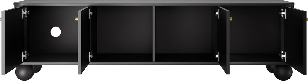 Comodă TV Vesper 4D 187 cm - negru / mânere aurii / picioare sferice