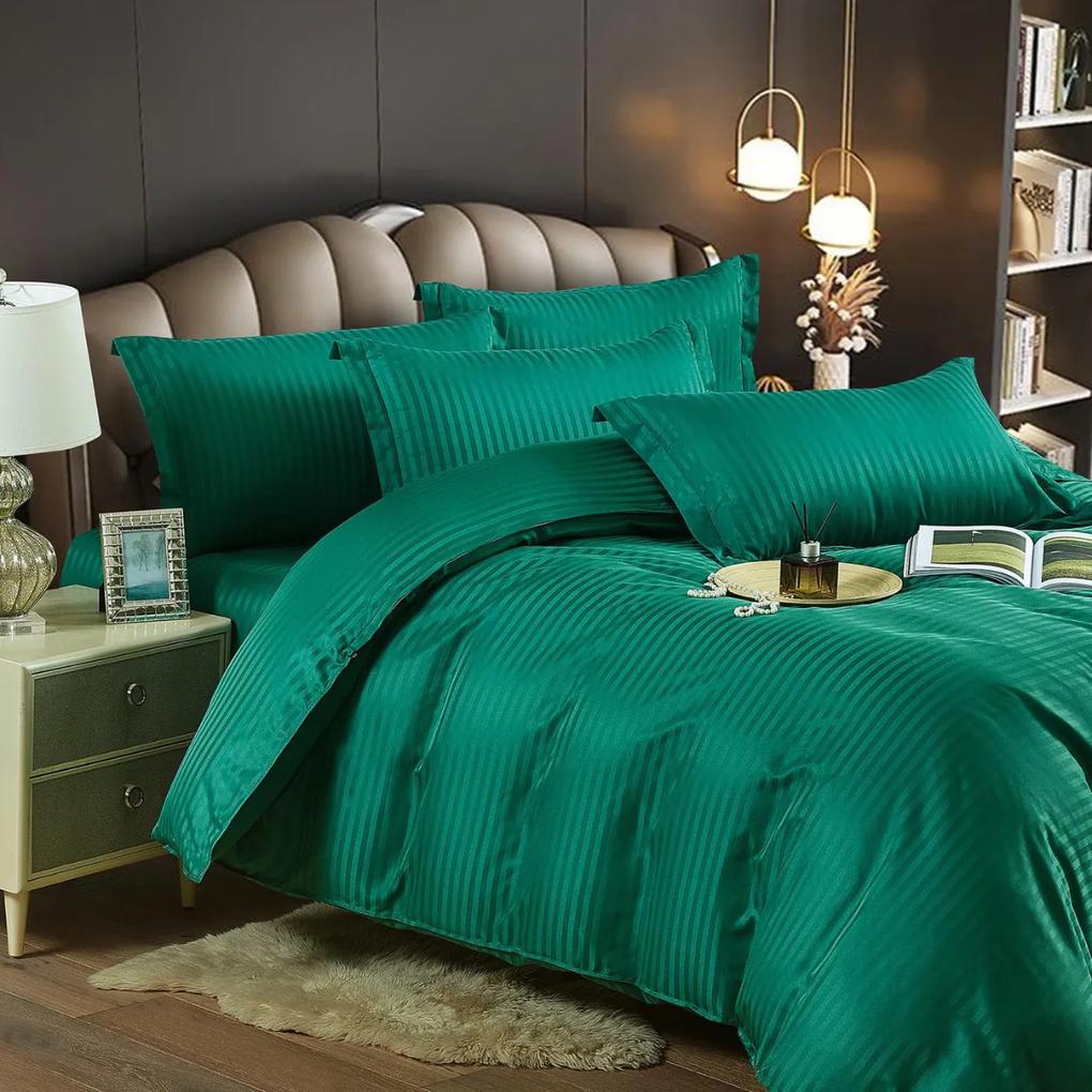 Lenjerie de pat, damasc, pat 2 persoane, verde, 6 piese, Jo-Jo