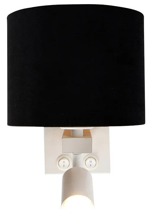 Aplică albă cu lampă de citit și abajur 18 cm negru - Brescia