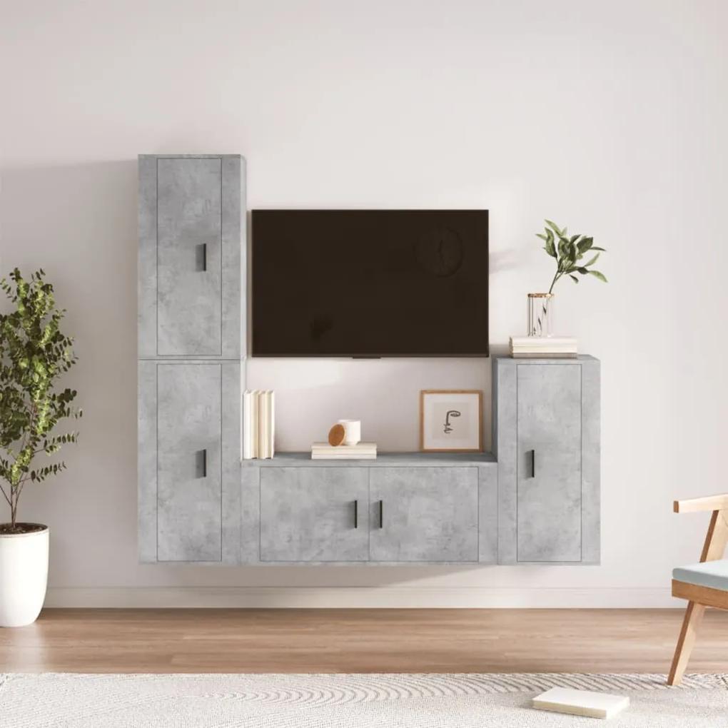 3188594 vidaXL Set dulap TV, 4 piese, gri beton, lemn prelucrat