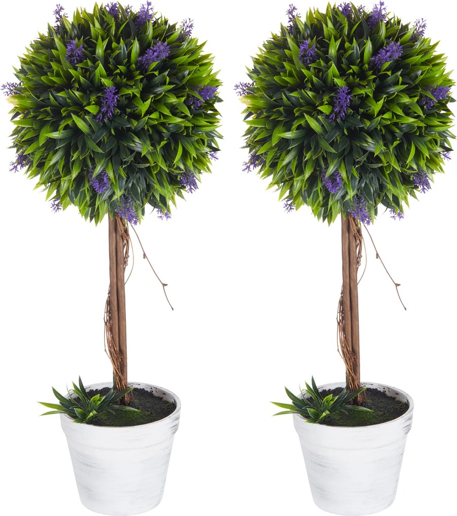 HOMCOM Set 2 Plante Artificiale Sferice cu Flori de Lavandă şi Vas, Ø24x60 cm, Verde | Aosom Romania
