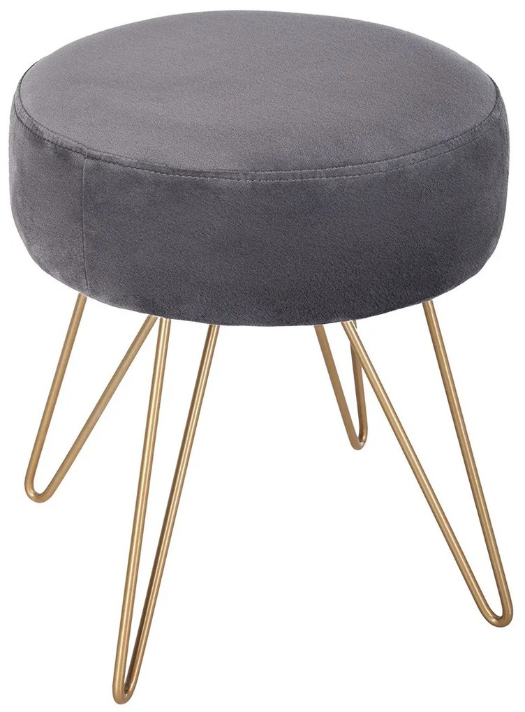 Taburet rotund, gri inchis, picioare de metal