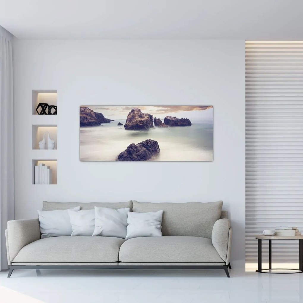 Tablou cu stânci în ceață (120x50 cm)