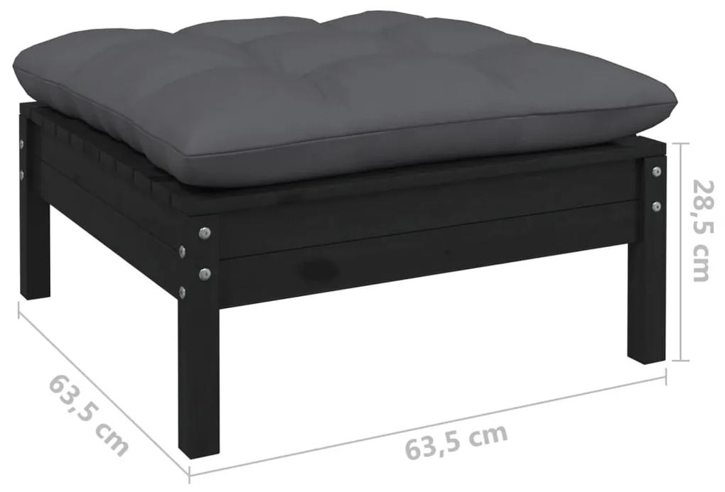 Set mobilier gradina cu perne, 8 piese, negru, lemn masiv pin Negru, 1