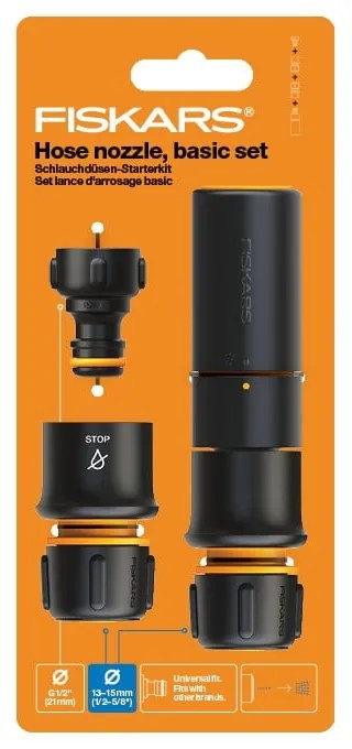 Set 4 racorduri pentru furtun Fiskars Solid, negru