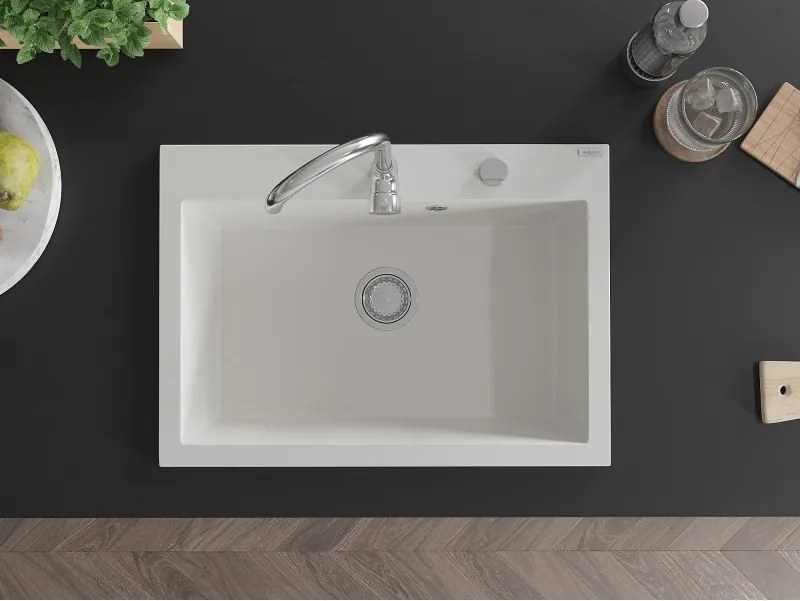 Mexen Elix chiuvetă granitică cu 1 compartiment 700 x 500 mm, albă, sifon crom - 6526701005-20