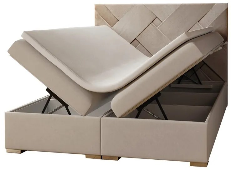 Pat matrimonial Boxspring 140 cm Melo (bej) (cu sp. depozitare). 1020233