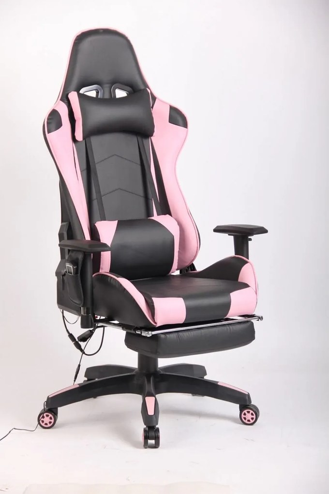 RESIGILAT- Scaun gaming, cu Masaj si Incalzire, telecomanda Wireless, functie recliner, SIG 5999, Negru/Roz