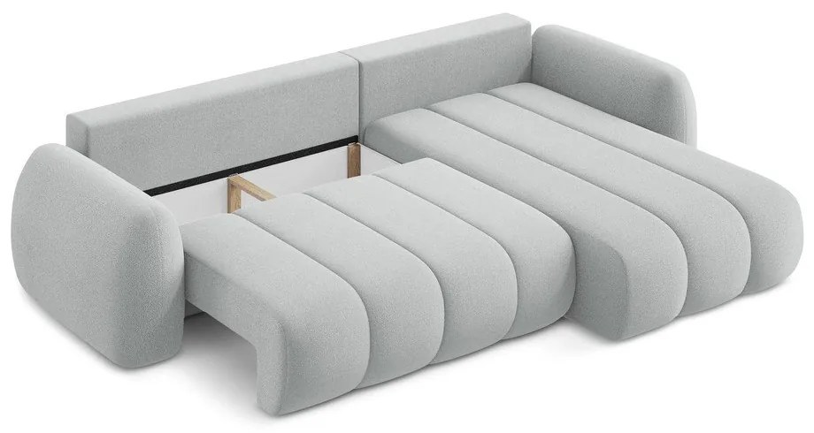 Colțar gri deschis extensibil/cu spațiu de depozitare cu tapițerie din țesătură bouclé (cu colț pe partea dreaptă/cu șezlong) Pele – Makamii