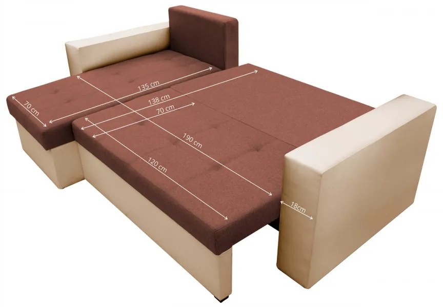 Coltar extensibil Toledo, 226x145x79 cm, 2 lazi depozitare, Reversibil, Bej/Maro