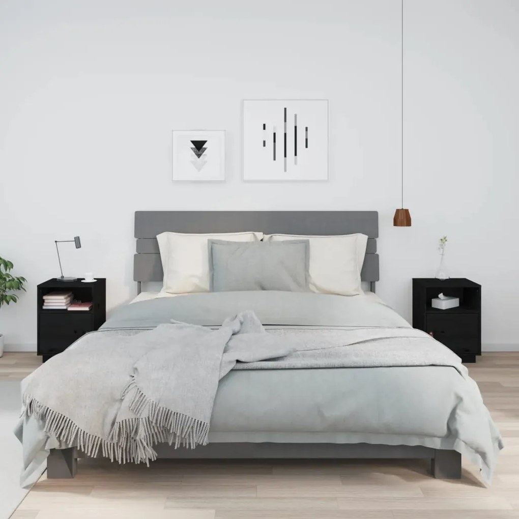 vidaXL Noptiere, 2 buc., negru, 40x34x55 cm, lemn masiv de pin