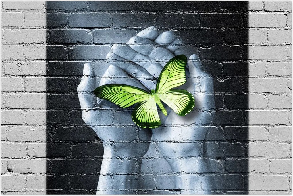 Tablou - Fluture verde în perete (90x60 cm)