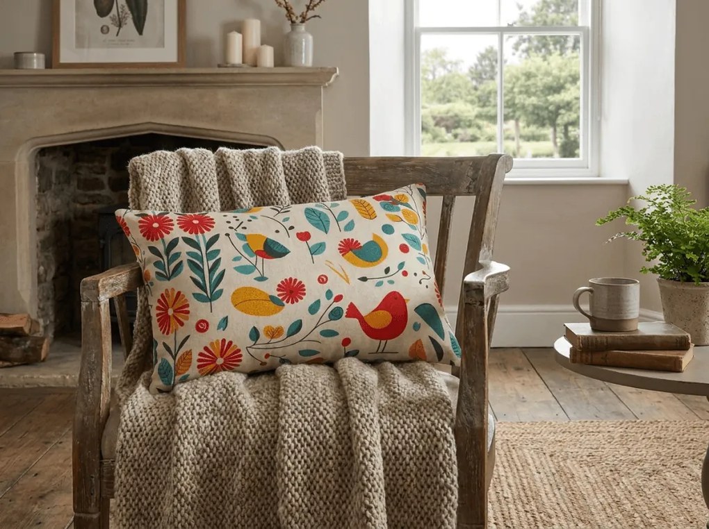 Husa decorativa pentru perna RETRO BIRD 50x70 cm, colorat