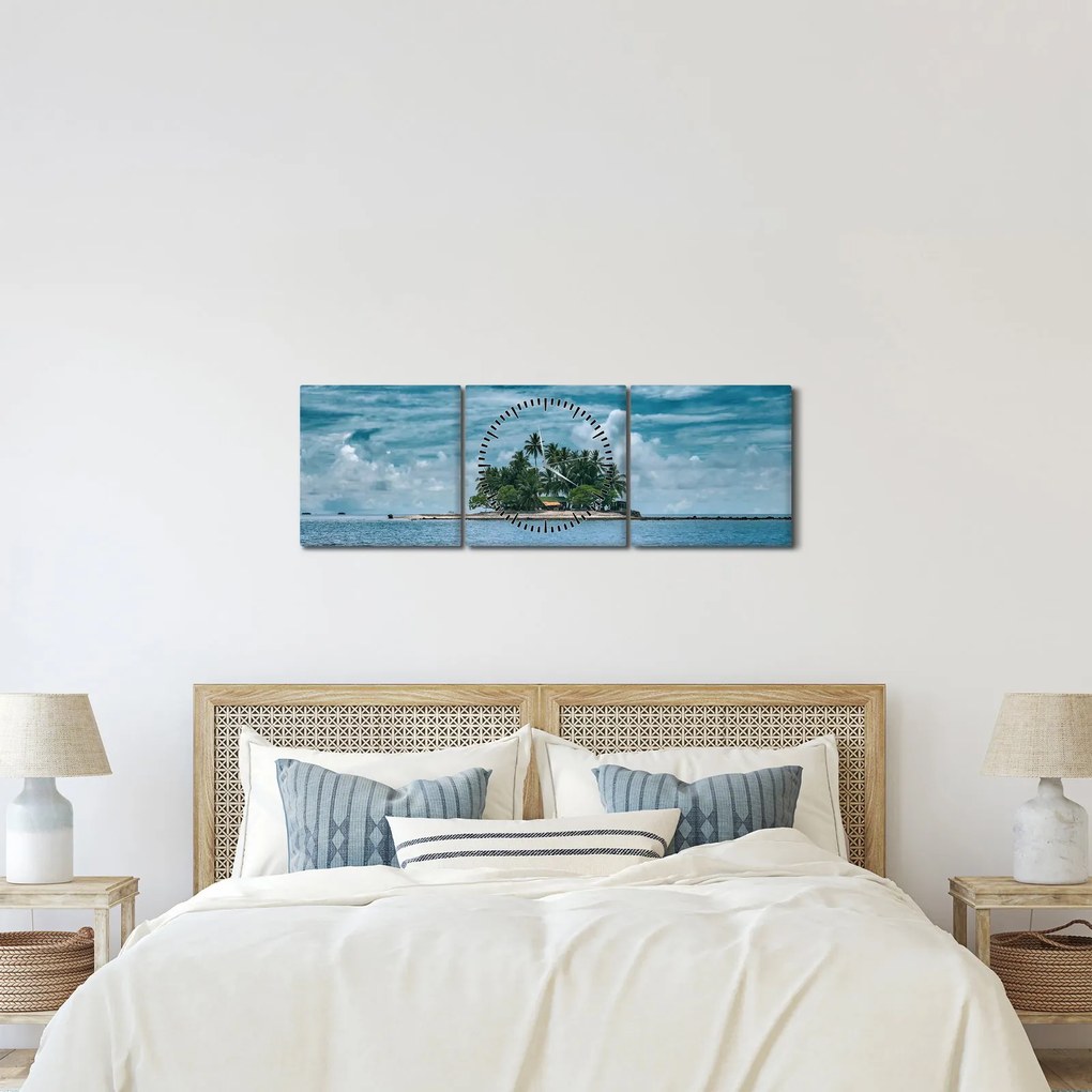 Tablou insula în mare (cu ceas) (90x30 cm)