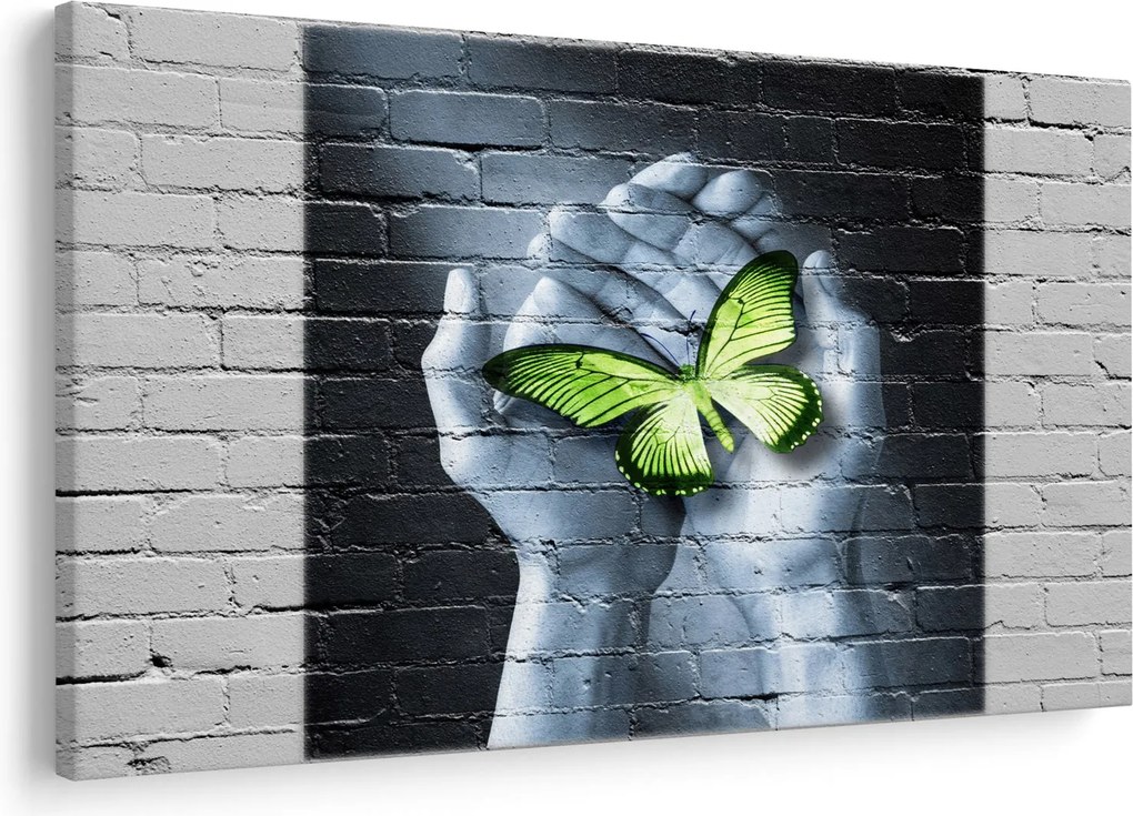 Tablou - Fluture verde în perete (90x60 cm)