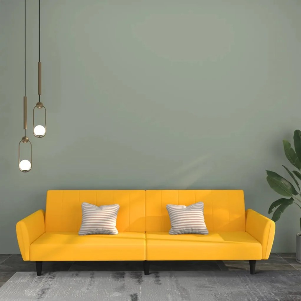 337543 vidaXL Canapea extensibilă cu 2 locuri, galben, catifea
