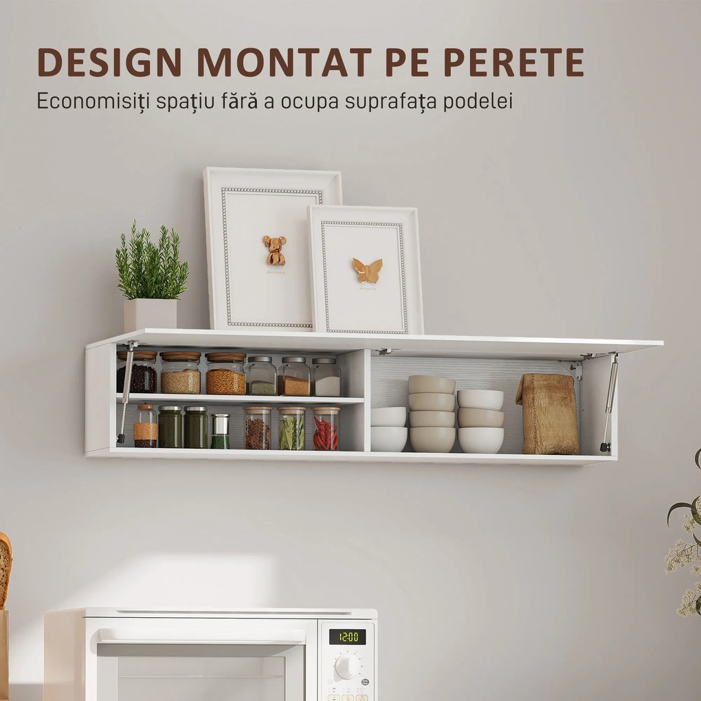 HOMCOM Dulap de Baie Montat pe Perete, Dulap Suspendat Modern cu Ușă Soft Close, 2 Compartimente și Raft Reglabil, pentru Living și Hol, Economisire Spațiu, 120x23x30 cm, Alb | Aosom Romania
