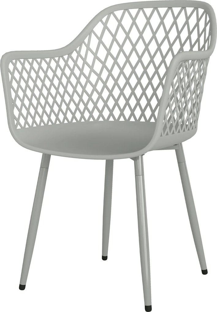 Outsunny Set de 4 Scaune de Grădină Exterioare din PP cu Spătar Diamant Șezut Anti-UV Cotiere și Picioare Metalice Gri | Aosom Romania