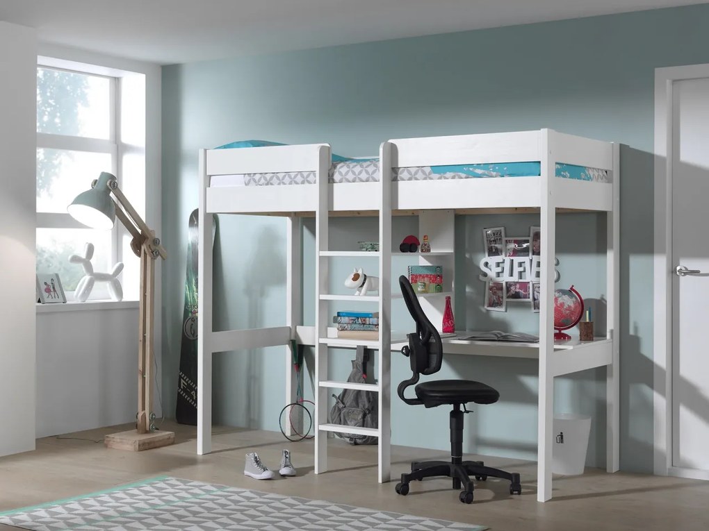Pat supraetajat pentru copii PINO, 90 x 200 cm, alb – fără saltea – Vipack
