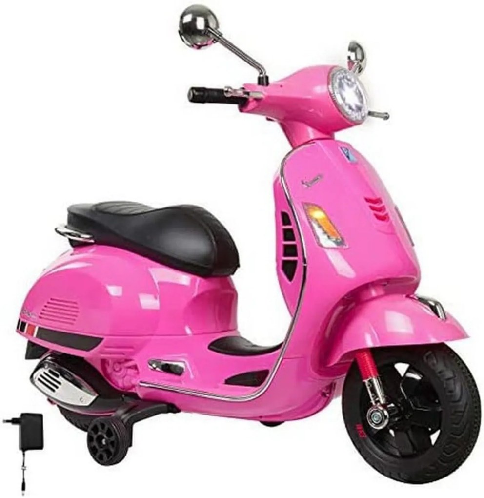 Motocicleta Electrica cu Acumulator Pentru Copii NOVOKIDS™ Vespa Classic Scooter, Pornire la cheie, Lungime 102 cm, 3-8 ani, Max 30 kg, Roz