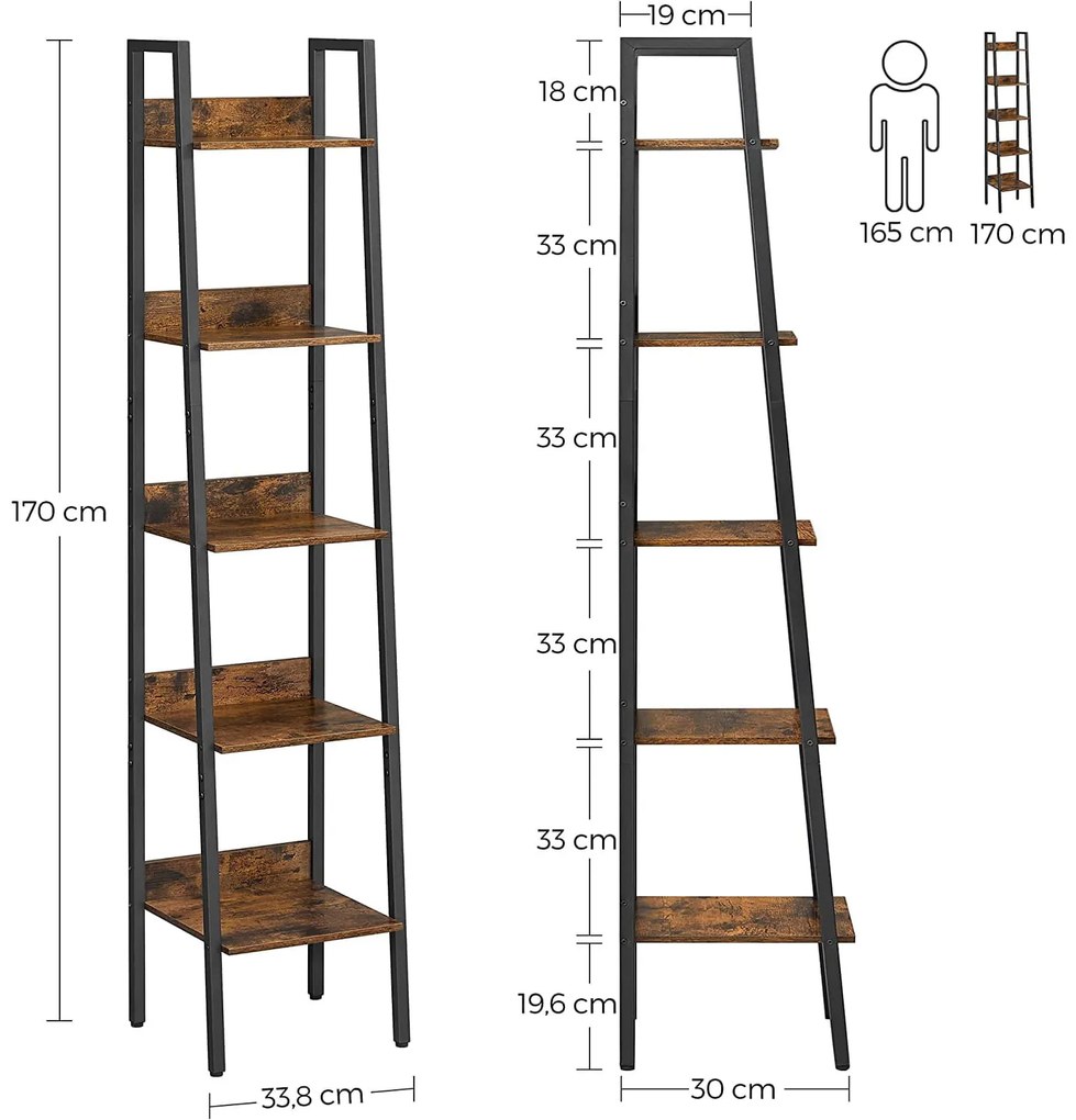 Raft TAYLOR 5 polite 170x33,8 cm, rustic maro