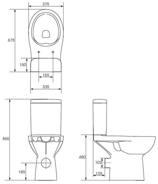 Set vas WC stativ Cersanit, Etiuda, cu rezervor, pentru persoanele cu dizabilitati, alb