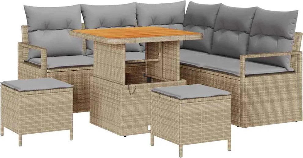 vidaXL Set de canapele pentru grădină cu pernă 8 pcs Bej poliratan