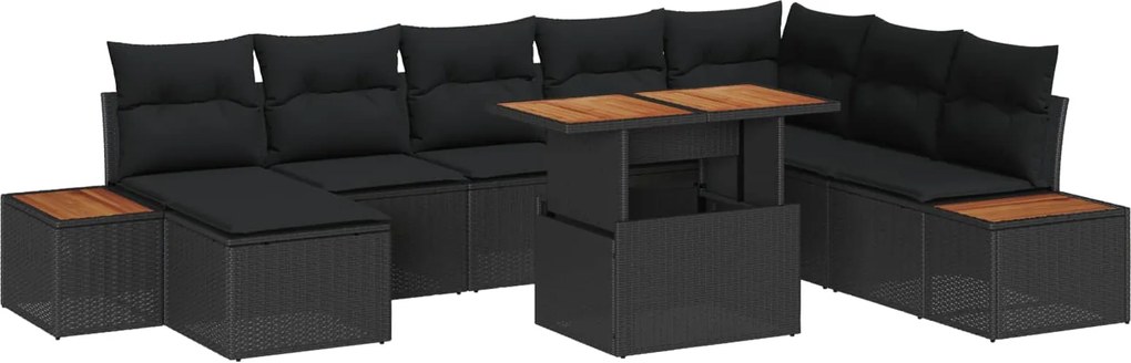vidaXL Set de canapele pentru grădină 9 pcs Negru Rattan poli