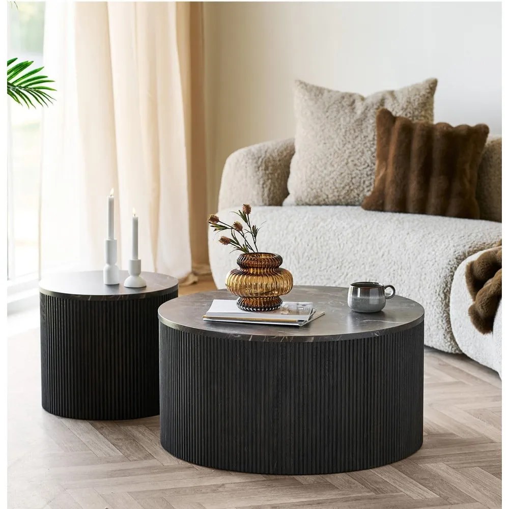 Măsuță de cafea maro închis rotundă cu blat cu aspect de marmură ø 80 cm Rota – House Nordic