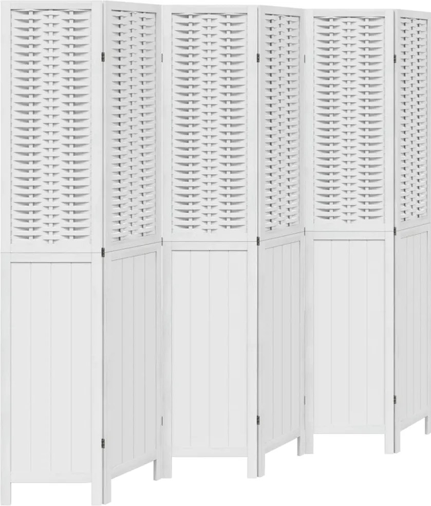 vidaXL Paravan cameră 6 panouri, alb, lemn masiv paulownia