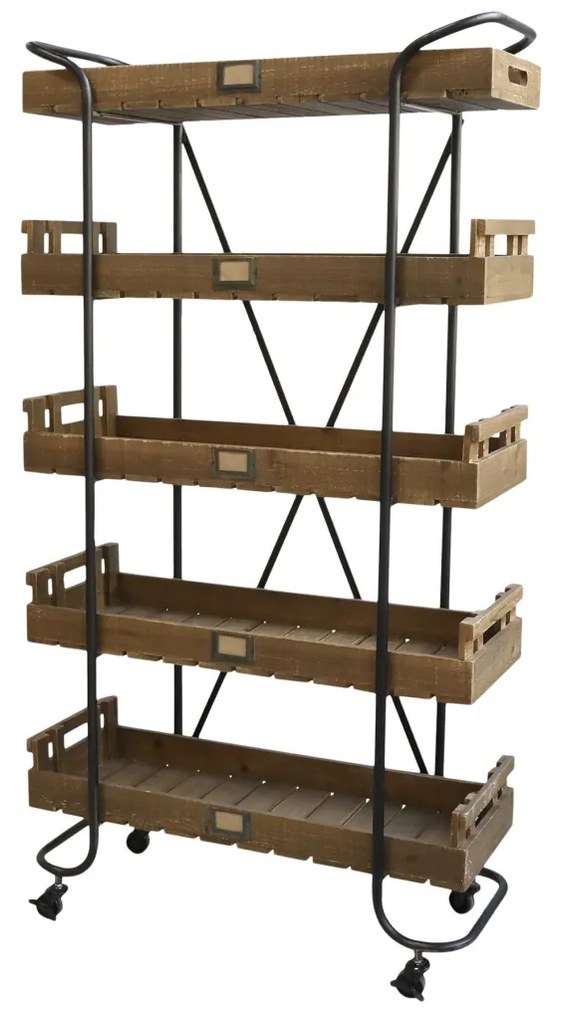 Etajera din lemn reciclat si metal, cu 5 rafturi
