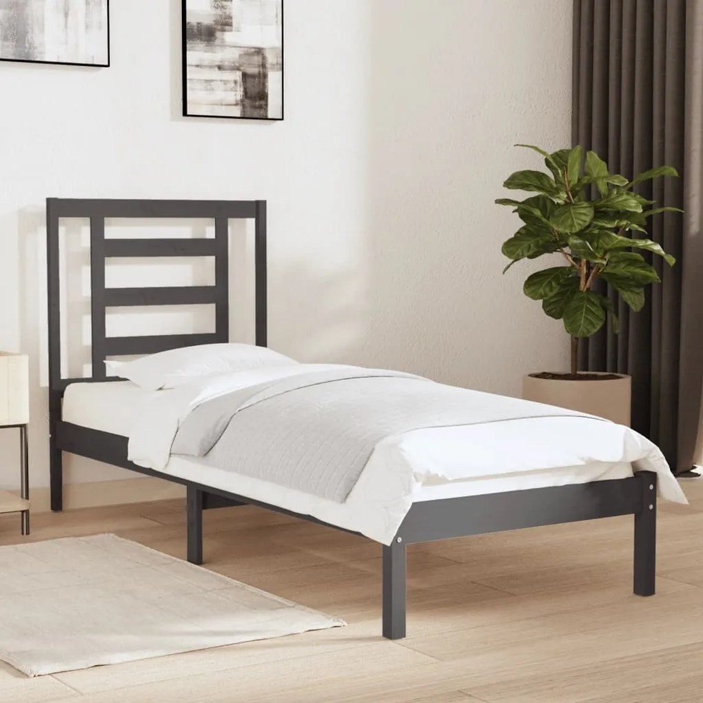 3104310 vidaXL Cadru de pat mic single, gri, 75x190 cm, lemn masiv