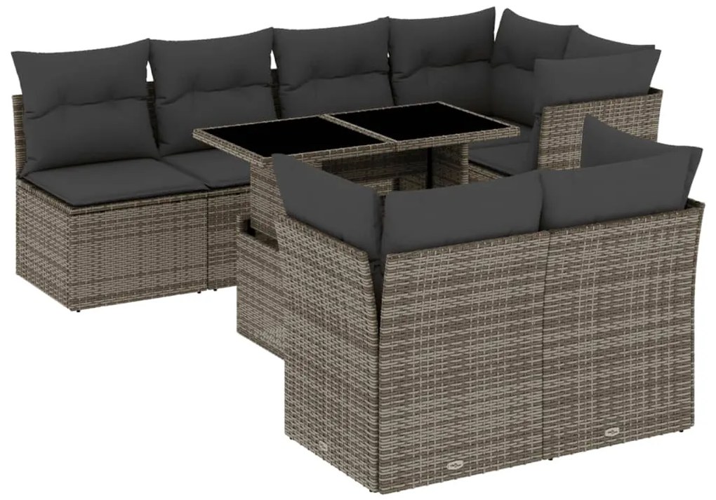 vidaXL Set canapele de grădină cu perne, 8 piese, gri, poliratan