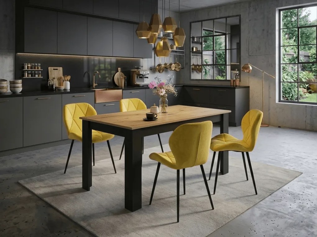 Scaun de masa MANGO VELVET cu picioare negre, galben
