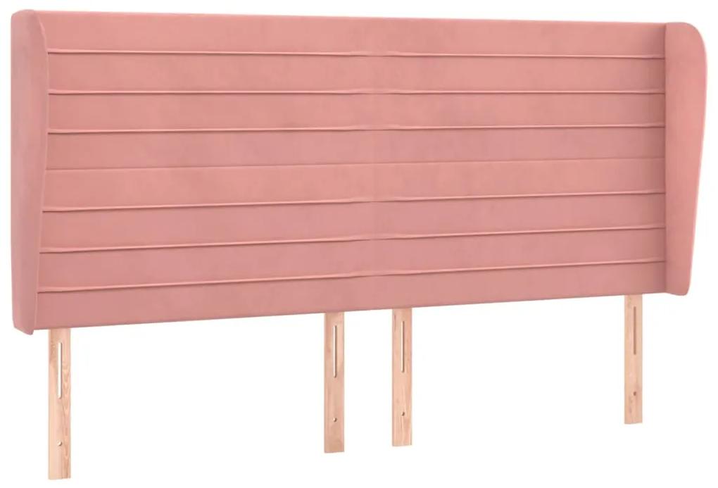 Tablie de pat cu aripioare, roz, 203x23x118 128 cm, catifea 1, Roz, 203 x 23 x 118 128 cm