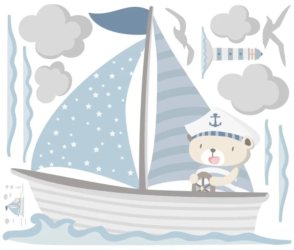 Autocolante de perete pentru camera copiilor Ambiance Captain Teddy, albastru