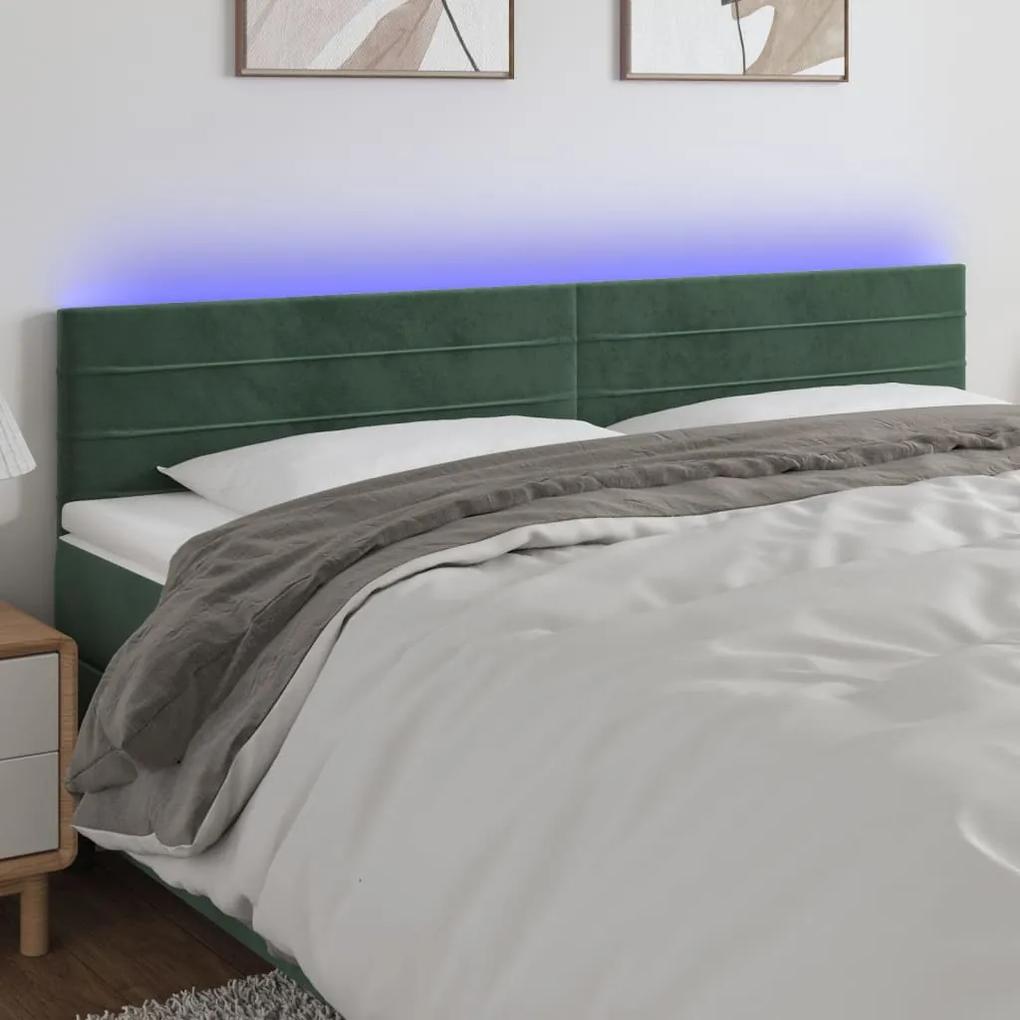 3121821 vidaXL Tăblie de pat cu LED, verde închis, 200x5x78/88 cm, catifea
